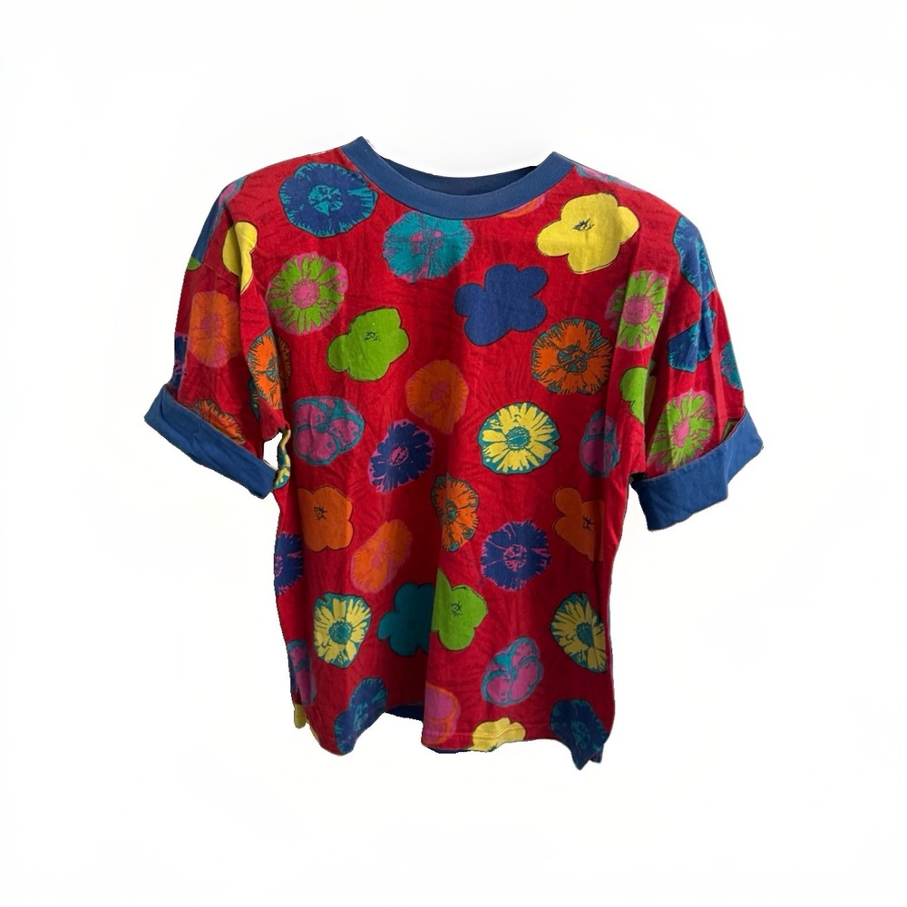 Bright Red Floral Graphic Women's Short-Sleeve Top